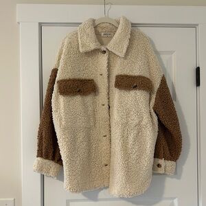 Nwot Cozy Sherpa Jacket in Cream and Brown